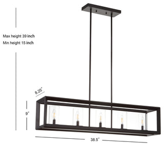 Anna 38.5" Linear 5-light Metal/Glass LED Pendant, Nickel