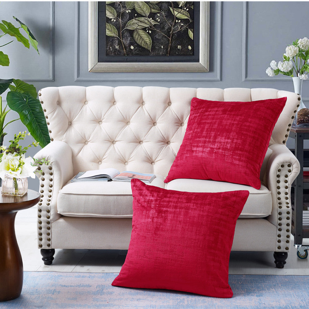 Velvet 2 Piece Euro Pillow Cover Set, Tango Red, 2 Piece, 26"x26"