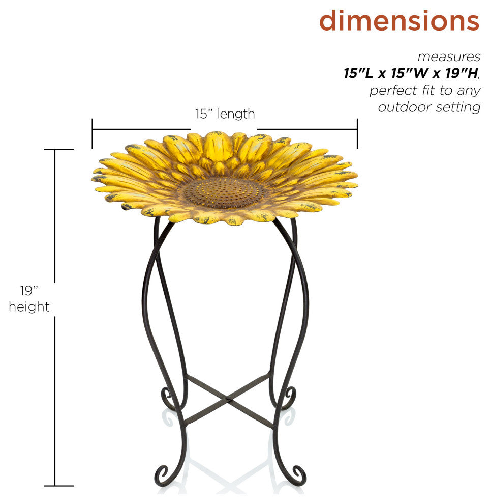 Embossed Metal Sunflower Birdbath