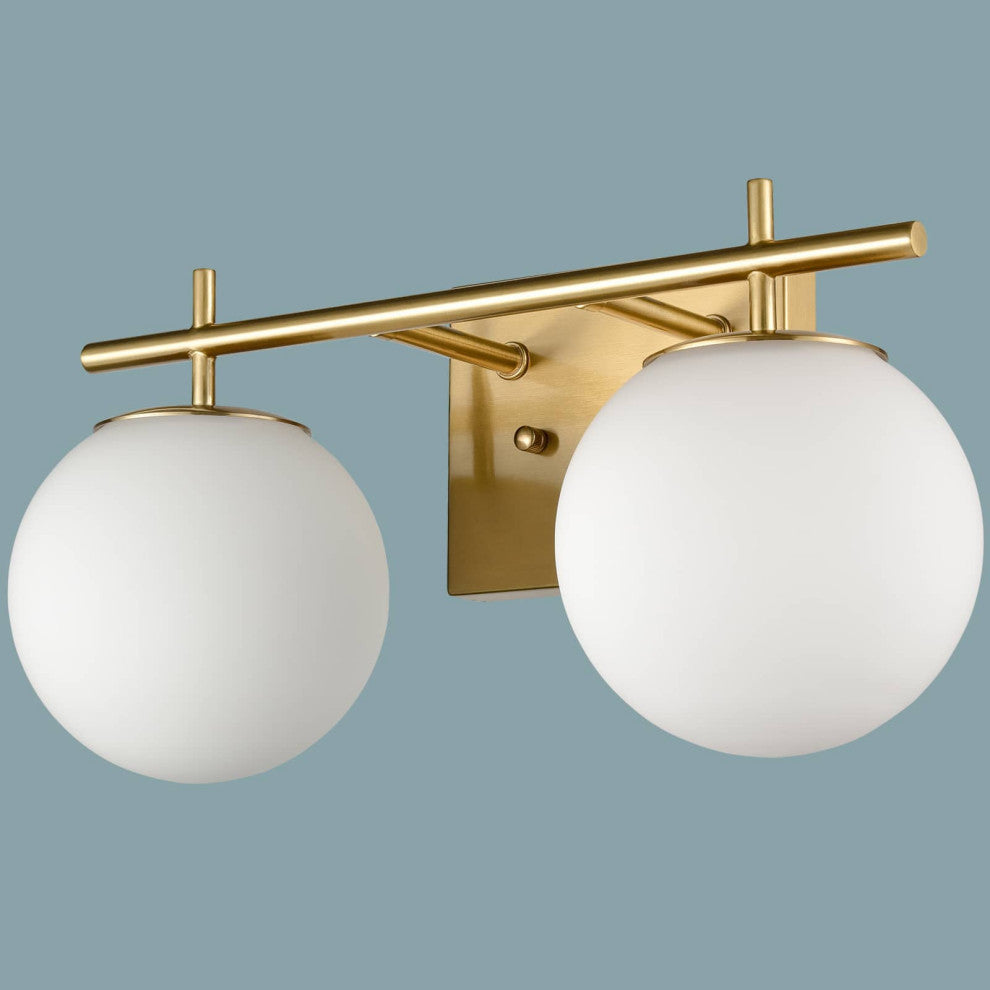 Modern Black Globe Sconce, Brass, 2-Light