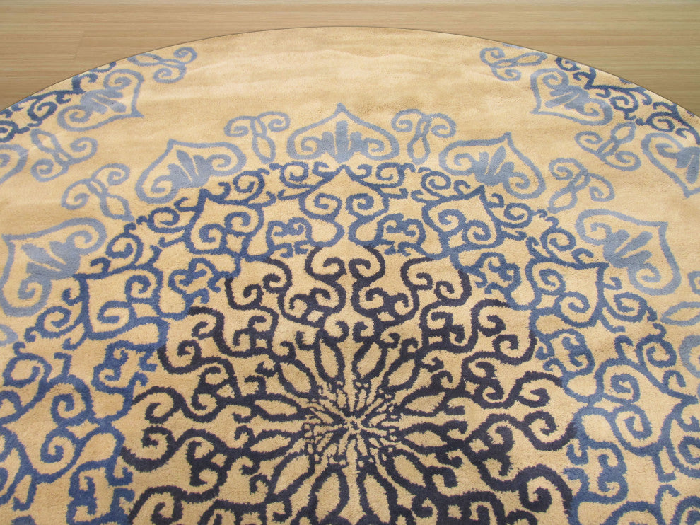 Hand-tufted Wool Ivory Transitional Oriental Modern Naiin Rug, 7'9 Round