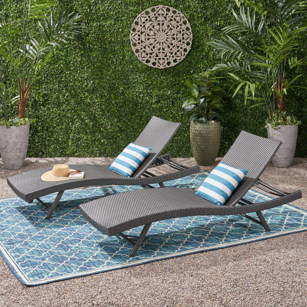 GDF Studio Arthur Outdoor Wicker Chaise Lounges, Gray, Set of 2
