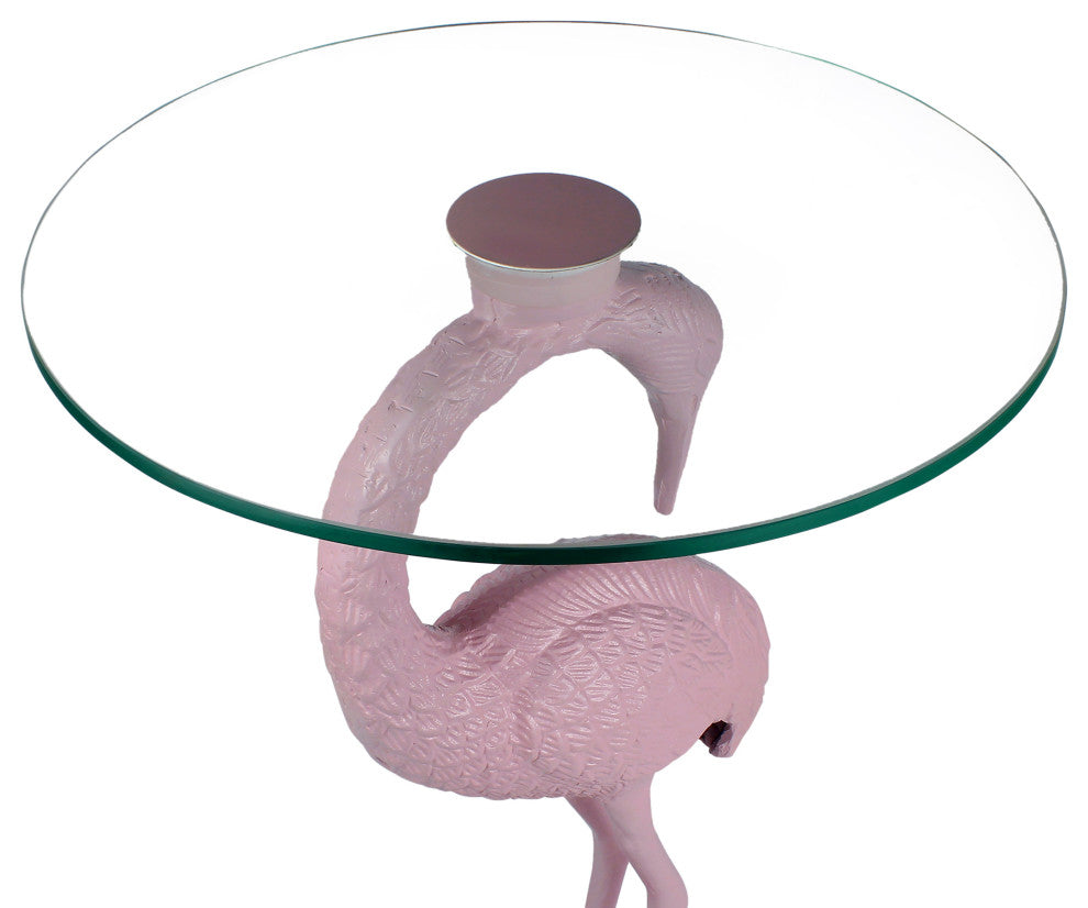 Blanche Classic Mid-Century Glass Top Flamingo End Table