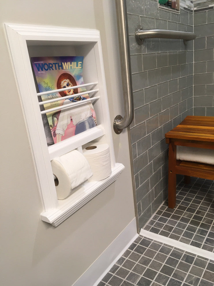 Montclair Combination Toilet Paper Holder Recessed Magazine Rack, Primed Gray