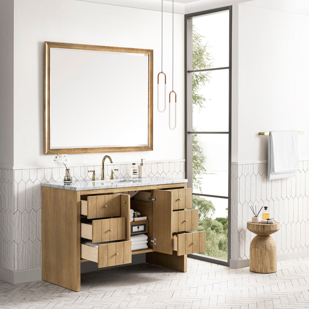 Hudson 48" Single Vanity, Light Natural Oak,  Carrara Marble Top