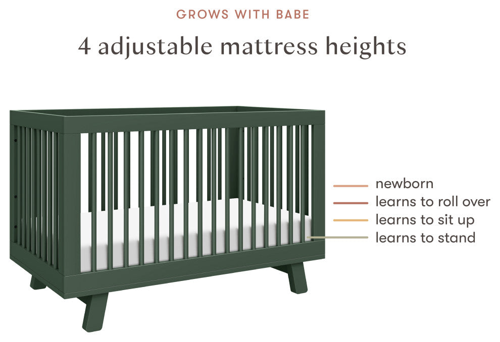 Hudson 3-in-1 Convertible Crib With Toddler Bed Conversion Kit, Forest Green