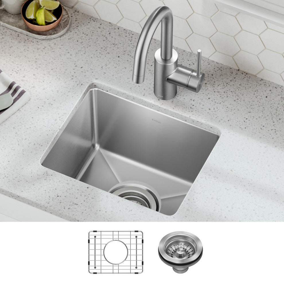 KRAUS Fairlane 15" Undermount 1-Bowl 18 Gauge Stainless Steel Kitchen Sink