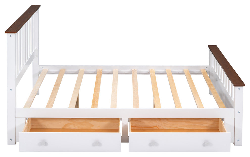 Gewnee Full Size Wood Platform Bed with Two Drawers in White