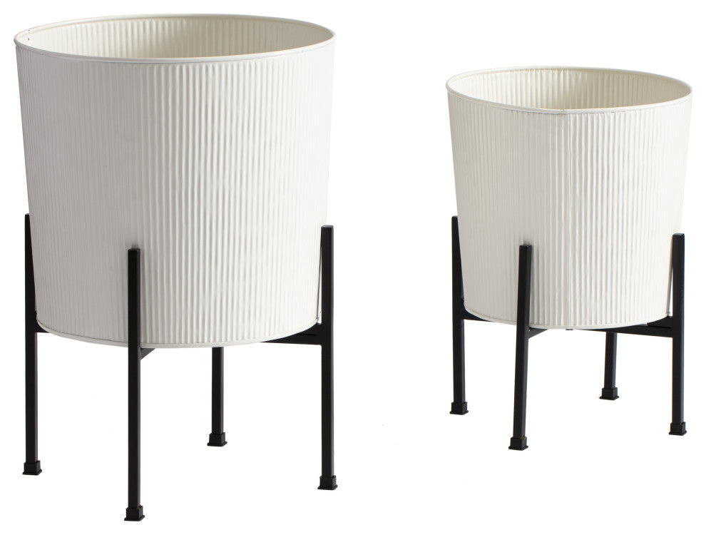 Metal Planters With Stand, 2-Piece Set, White
