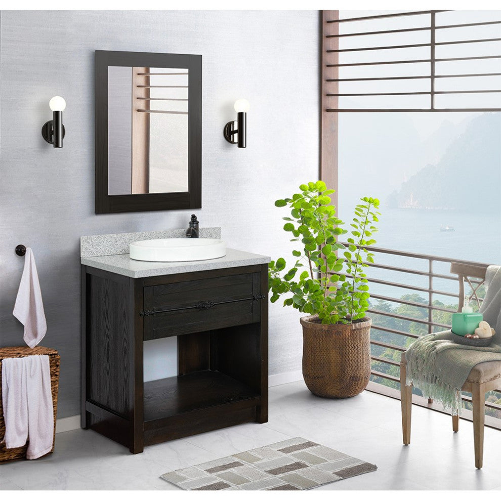 30" Single Vanity, Brown Ash, Gray Granite Top, Round Sink