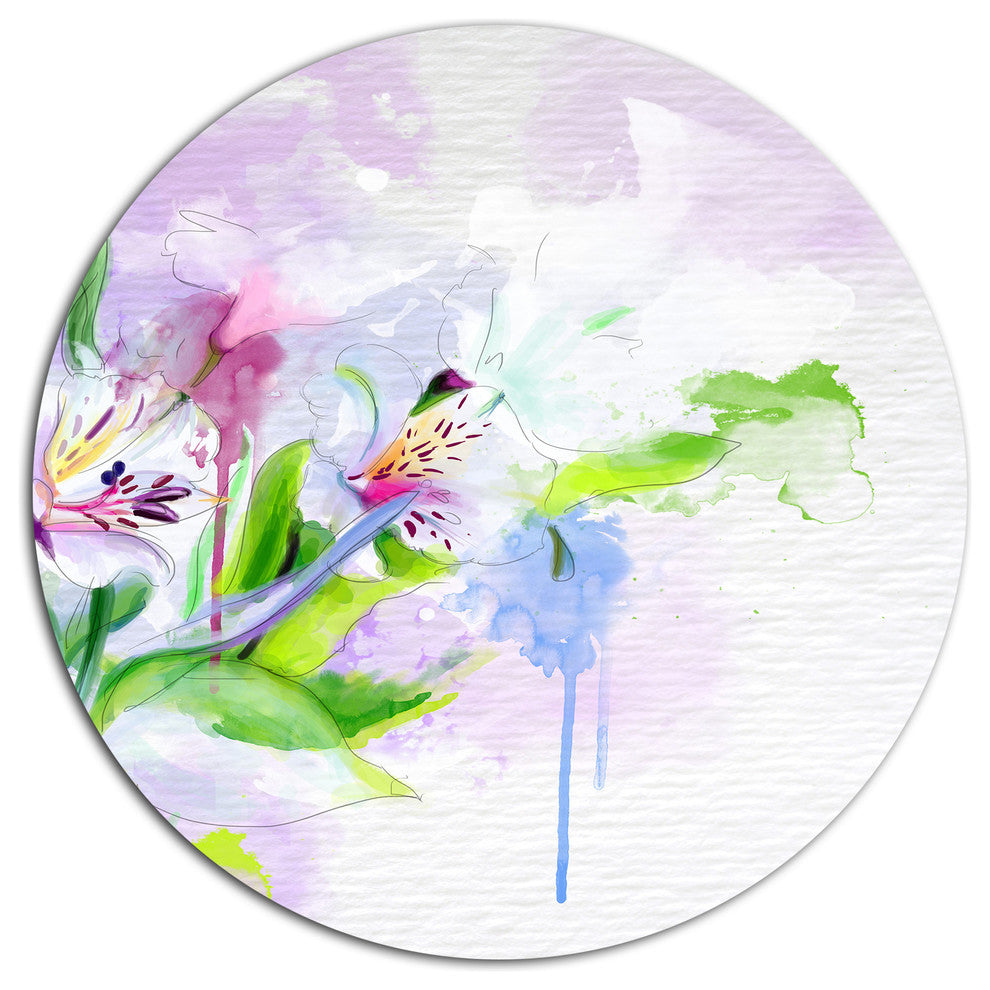 Beautiful Floral Sketch Watercolor, Floral Disc Metal Wall Art, 23"