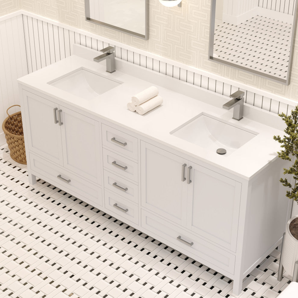 Rooh Bathroom Vanity, White, 72", Vanity, Countertop, Sink
