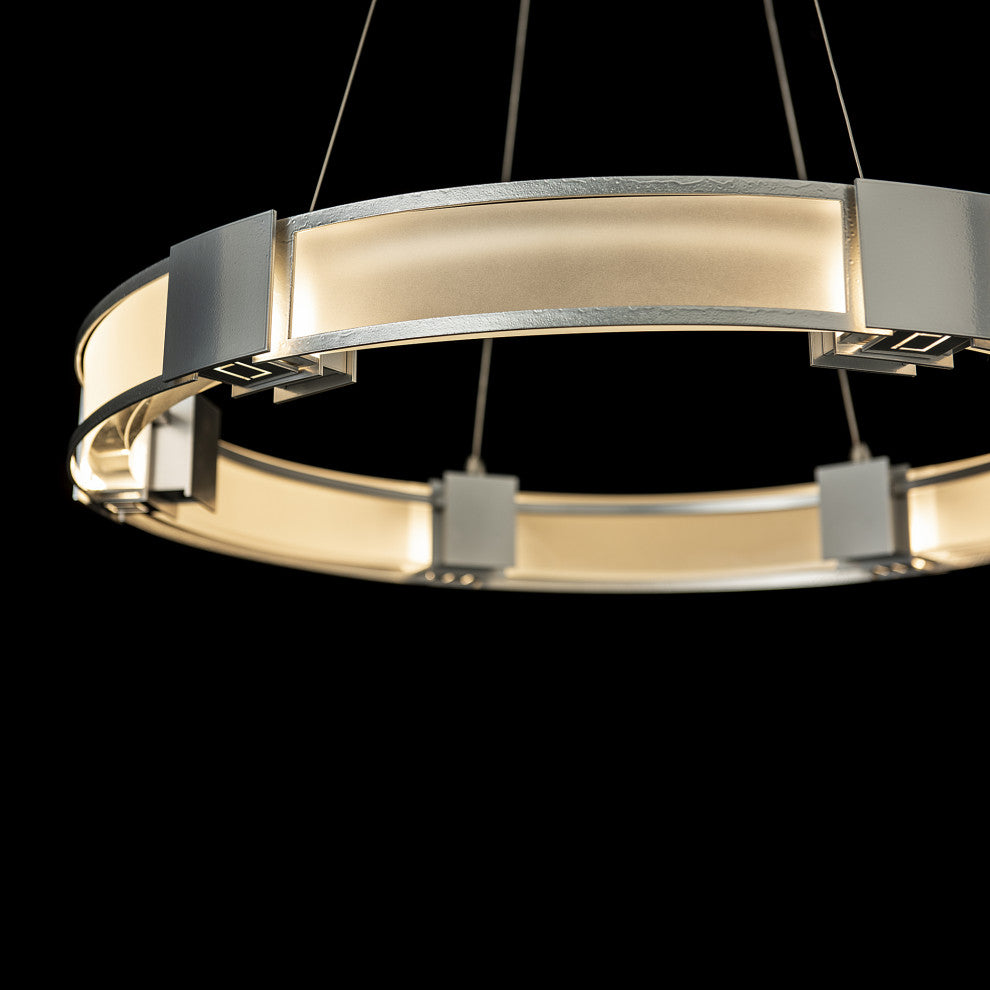 Aura Glass Pendant, Sterling Finish, Frosted Glass, Standard Overall Height