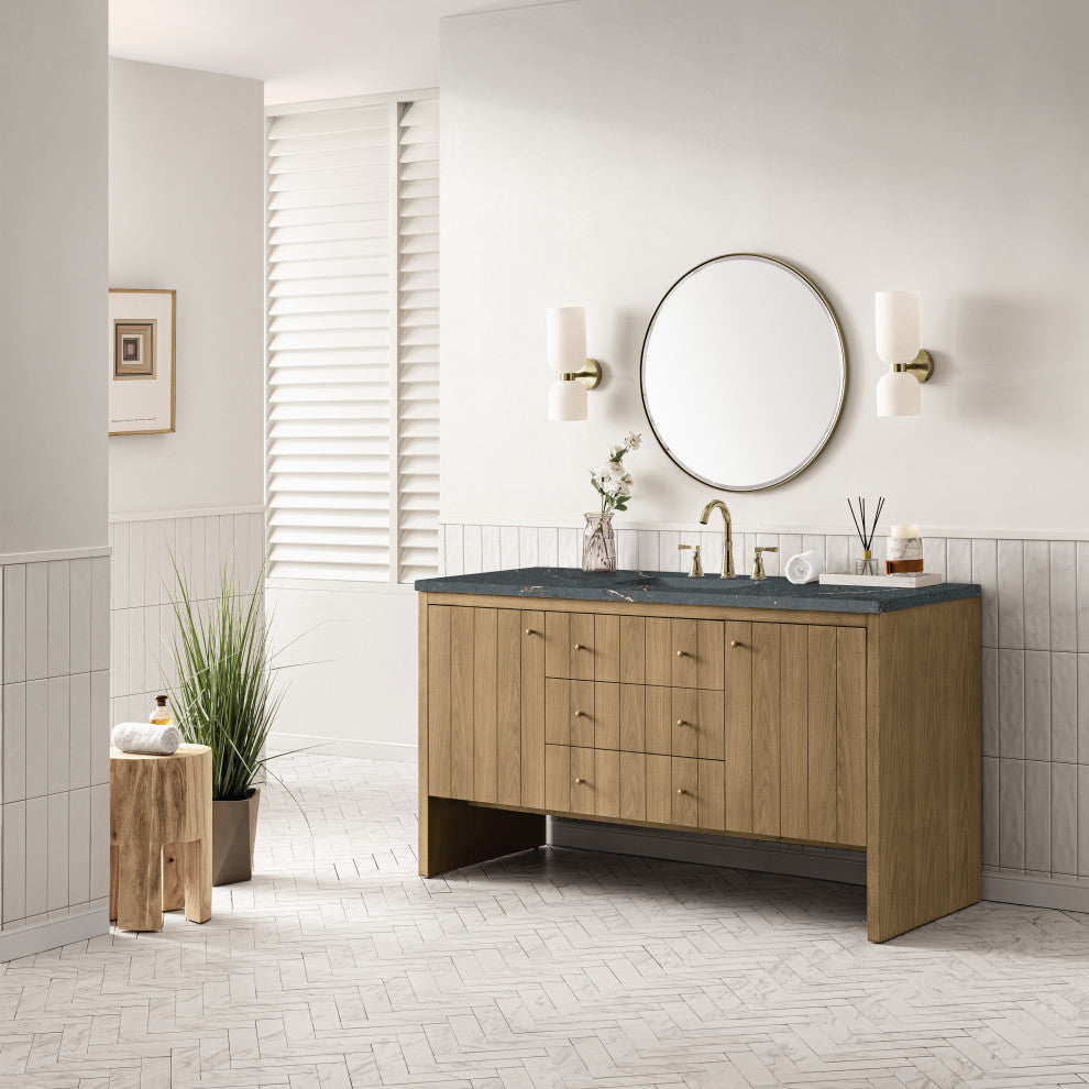 Hudson 60" Single Vanity, Light Natural Oak w/ Parisien Bleu