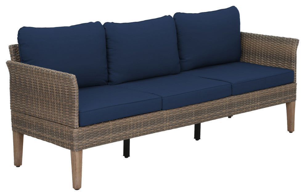 Isla 3-Piece Outdoor Conversation Set With Sofa, Ottomans, Cobalt Blue