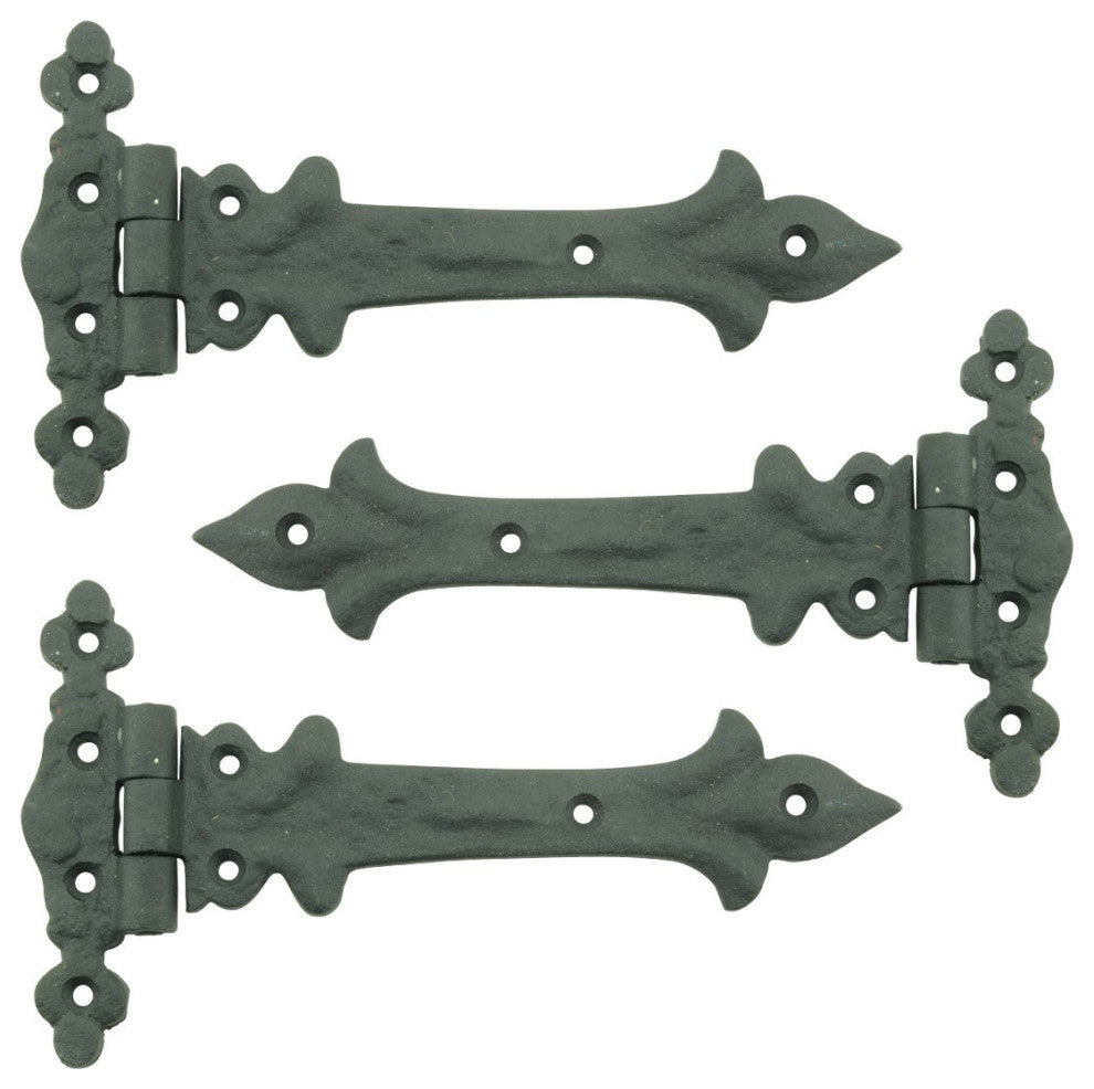 Black Wrought Iron Door Strap Hinge 7" L Spear Tip Rust Resistant Pack of 3