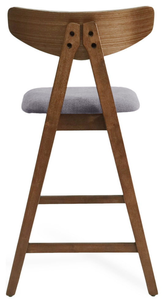 Sunapee Fabric Upholstered Wood Counter Stools, Set of 2, Dark Gray + Natural Walnut