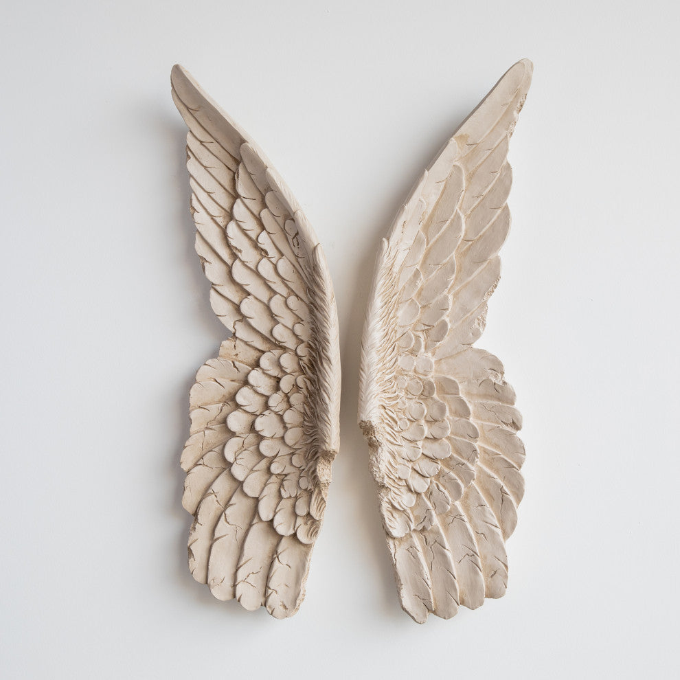 Faux Taxidermy Angel Wing Wall Decor, Aged Ivory