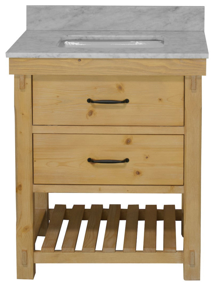 Birmingham Bathroom Vanity, Drift Wood, 30", Carrara Marble, Single Sink