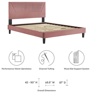 Yasmine Channel Tufted Performance Velvet Twin Platform Bed, Dusty Rose