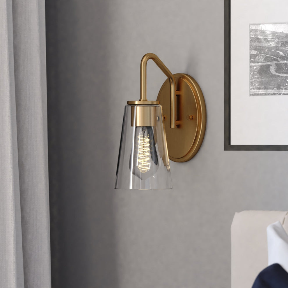 Beverly 1 Light Gold Muted Brass Bathroom Vanity Wall Sconce Fixture Clear Glass