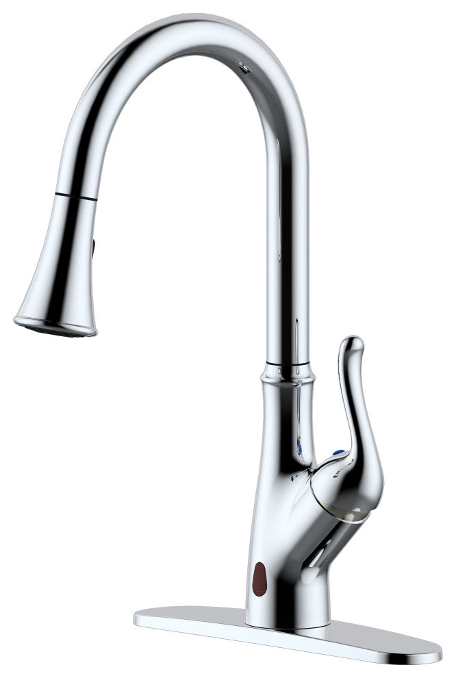Runfine Hands Free Single-Handle Pull down Sprayer Kitchen Faucet, Chrome