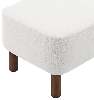 Beatrice Ottoman, White Fabric With Walnut Stained Wood Legs