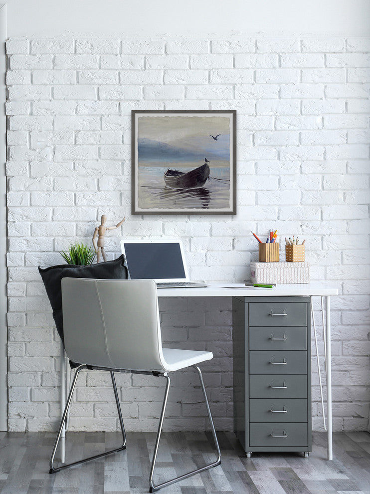 "Little Brown Boat" Framed Painting Print, 12"x12"