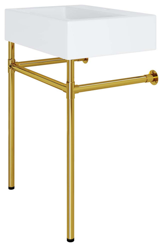 Sink Vanity, Wall Mount, White Gold, Ceramic, Stainless, Modern, Bathroom
