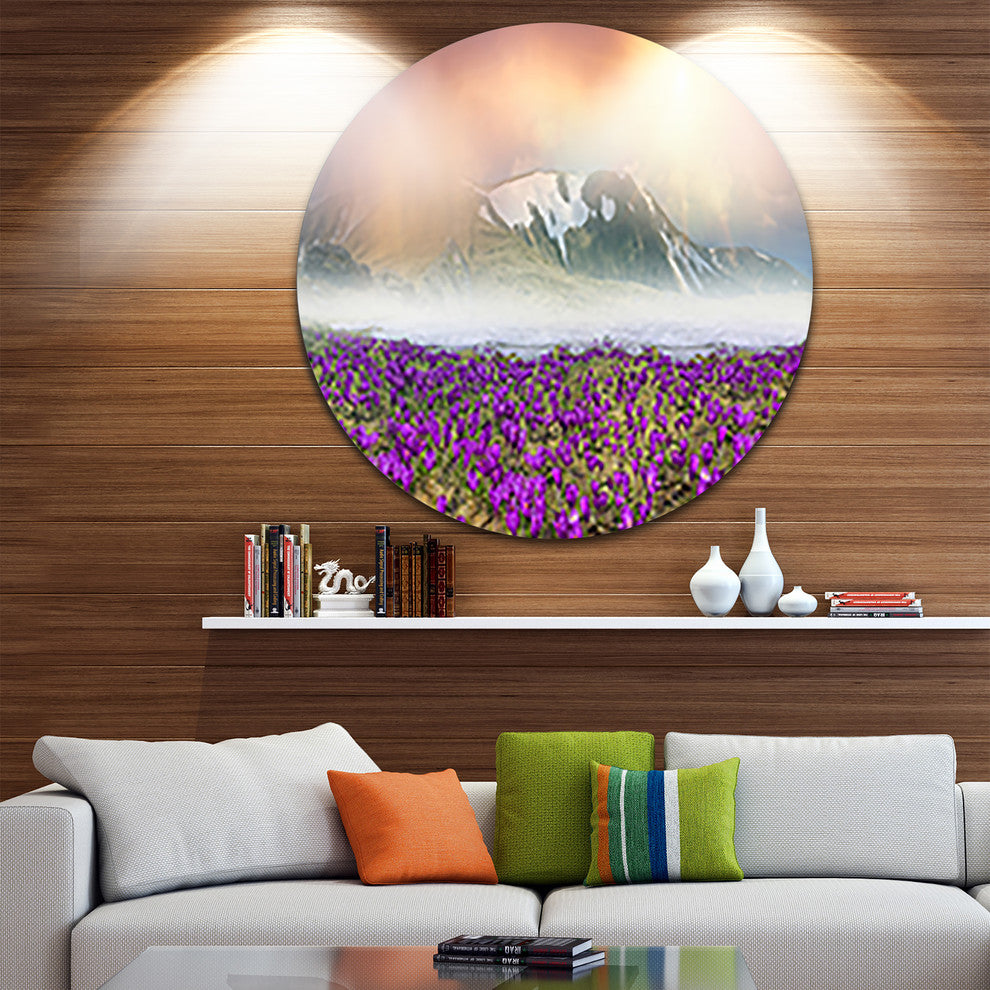 Spring Crocus Flowers, Landscape Photo Round Wall Art, 38"