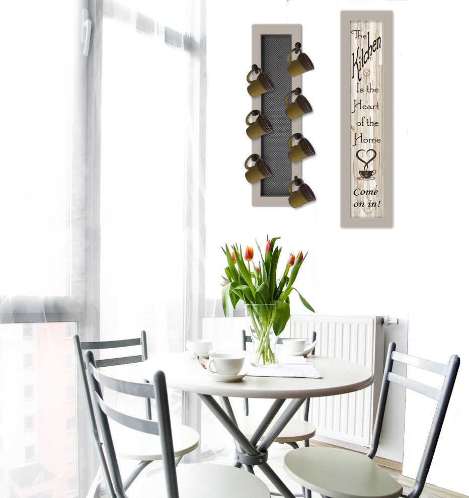 "Come On In" 2-Piece Vignette with 7-Peg Mug Rack, Sand Frame