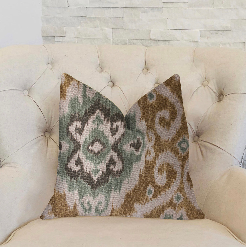 Ambrosia Yellow and Beige Luxury Throw Pillow, 26"x26"