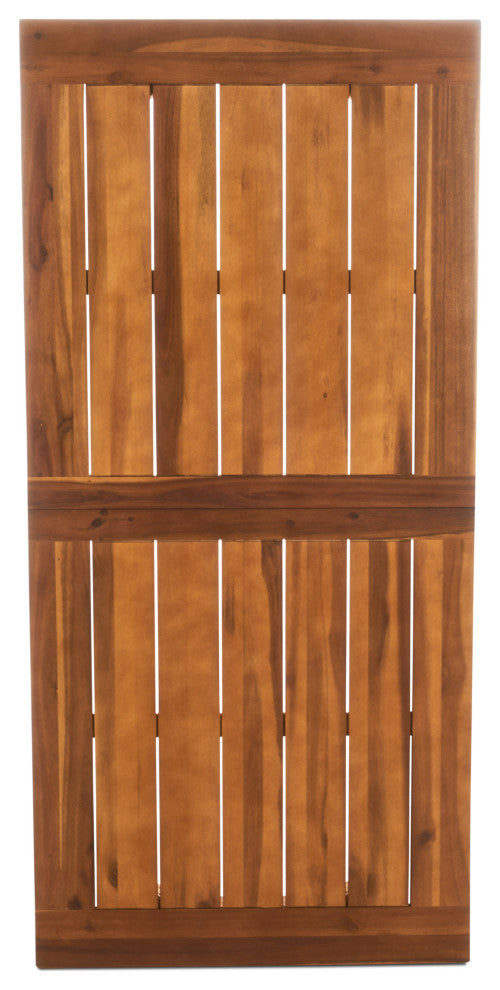 GDF Studio 7-Piece Justin Outdoor Acacia Wood Dining Set, Teak/Rustic Metal/Blue