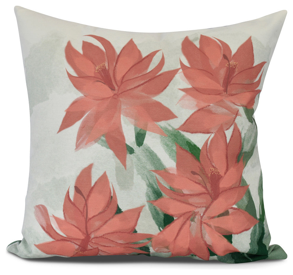 Christmas Cactus , Floral Print Outdoor Pillow, Coral, 16" x 16"