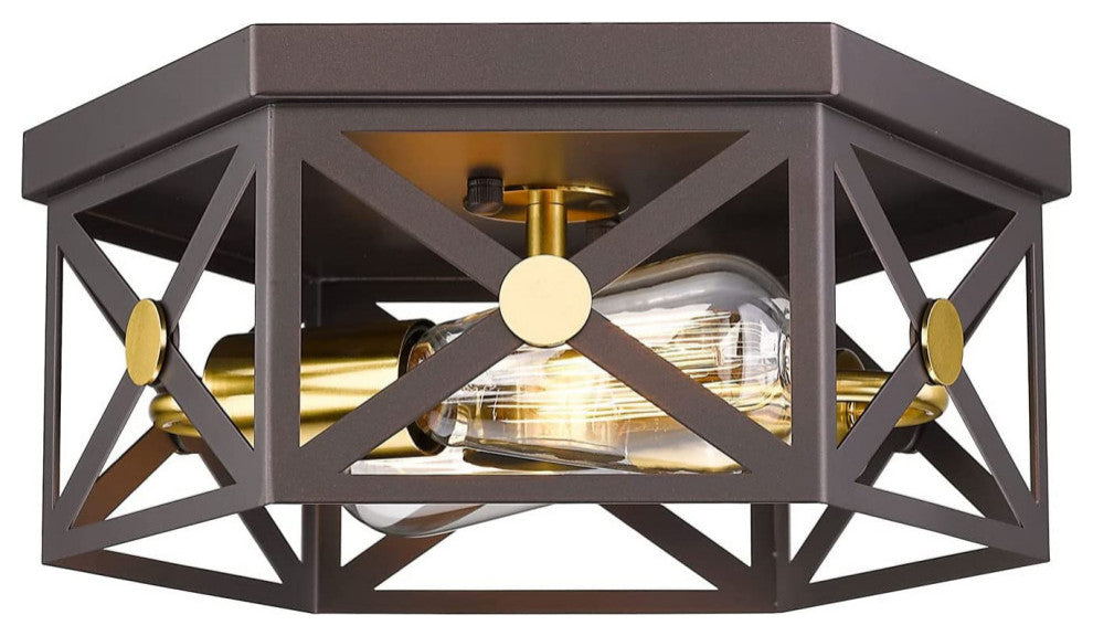 12 inch light ceiling light fixture 2 light black cage Close to Ceiling Light