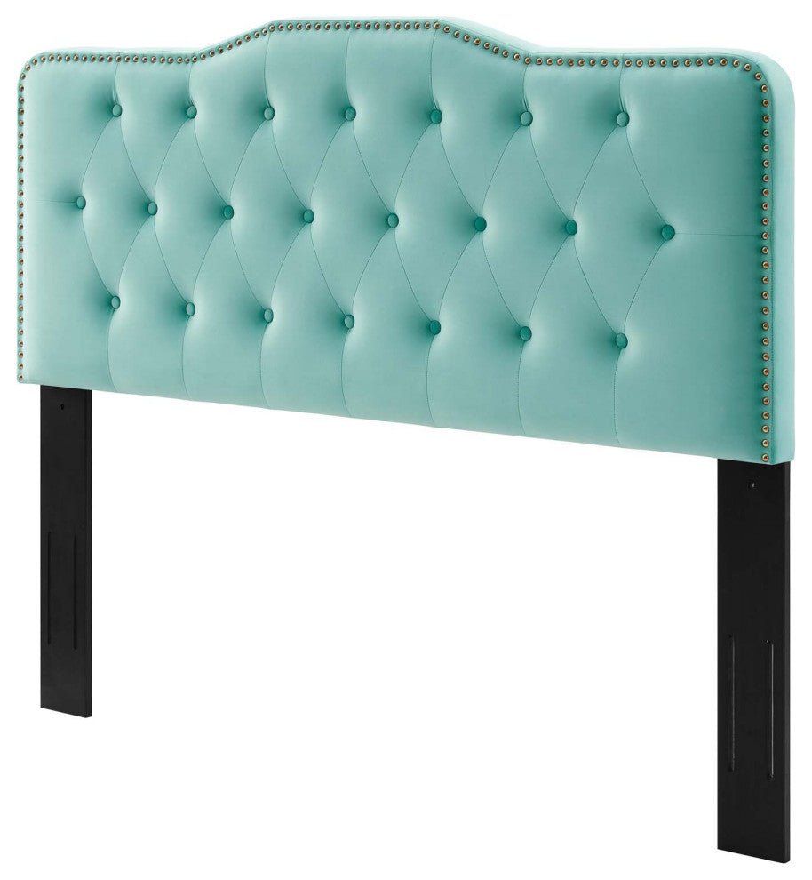 Tufted Headboard, King Size, Velvet, Blue, Modern Contemporary, Bedroom Master