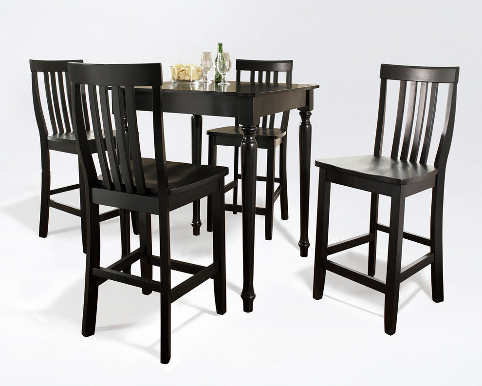 5-Piece Pub Dining Set With Turned Leg and School House Stools