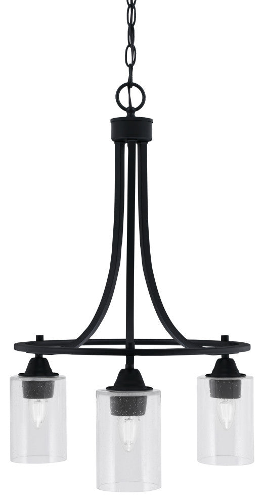 Paramount Downlight 3-Light Chandelier, Matte Black, 4" Clear Bubble Glass