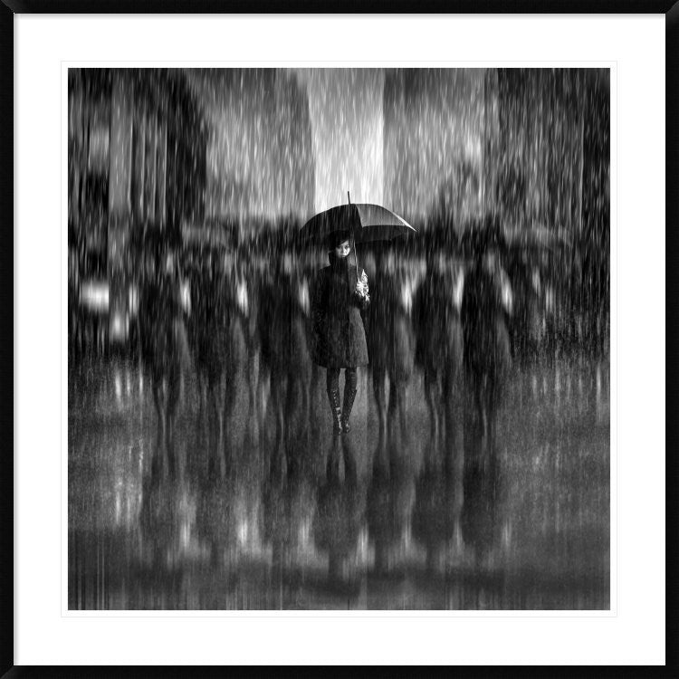 "Girls In The Rain" Framed Digital Print by Antonyus Bunjamin (Abe), 38"x38"