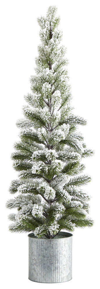 3' Flocked Christmas Artificial Pine Tree, Tin Planter