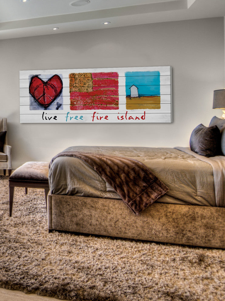 "Live Free Fire Island" Print on White Pine Wood by Tori Campisi