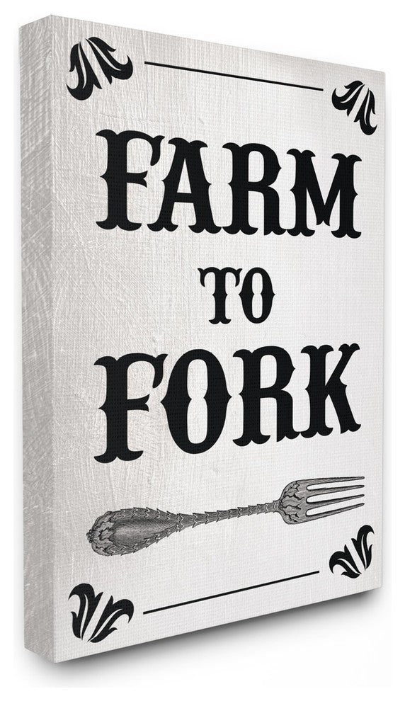 Black & White Farm To Fork Country Typography XXL Canvas Wall Art, 30"x40"