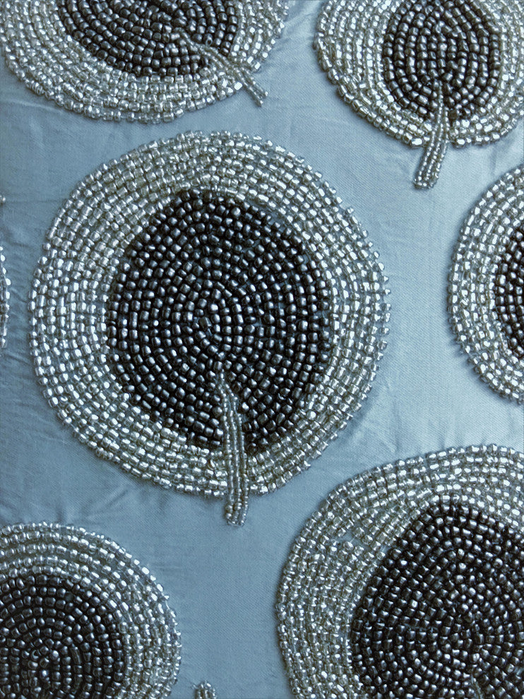 Silver Single Cushion Sofa Trees 20"x20" Art Silk Beaded, Silver Round Leaves