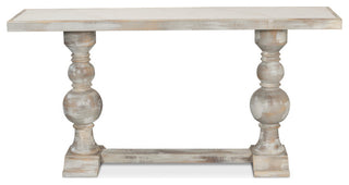 Double Pedestal Console Table Distressed White Solid Wood