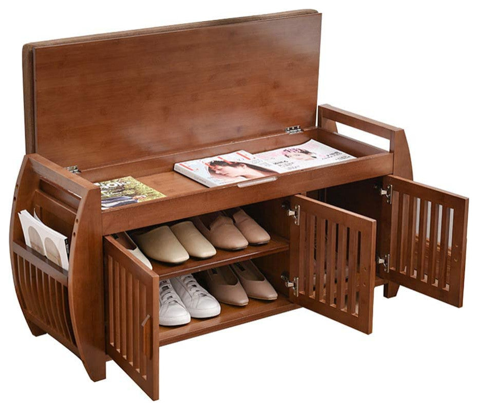 Elecwish Bamboo Shoe Bench Rack with Cushion, Side  Drawer