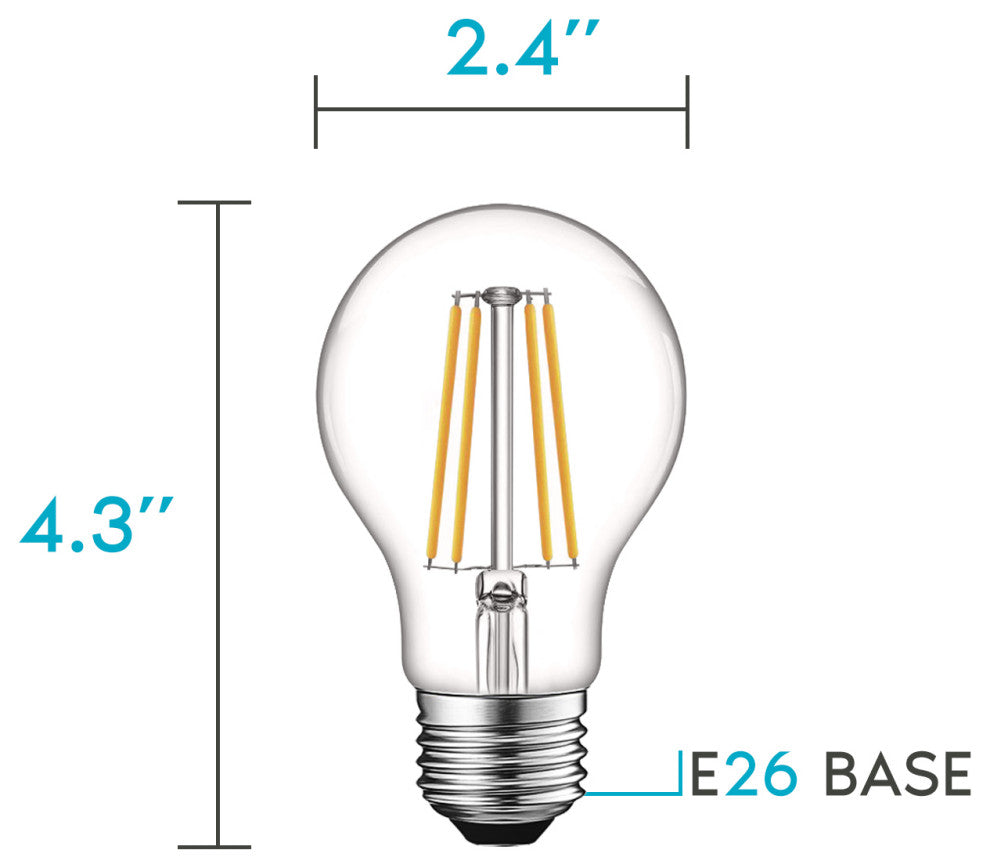 A19 LED Edison Bulb Dimmable Soft White 800lm 8W E26 4-Pack