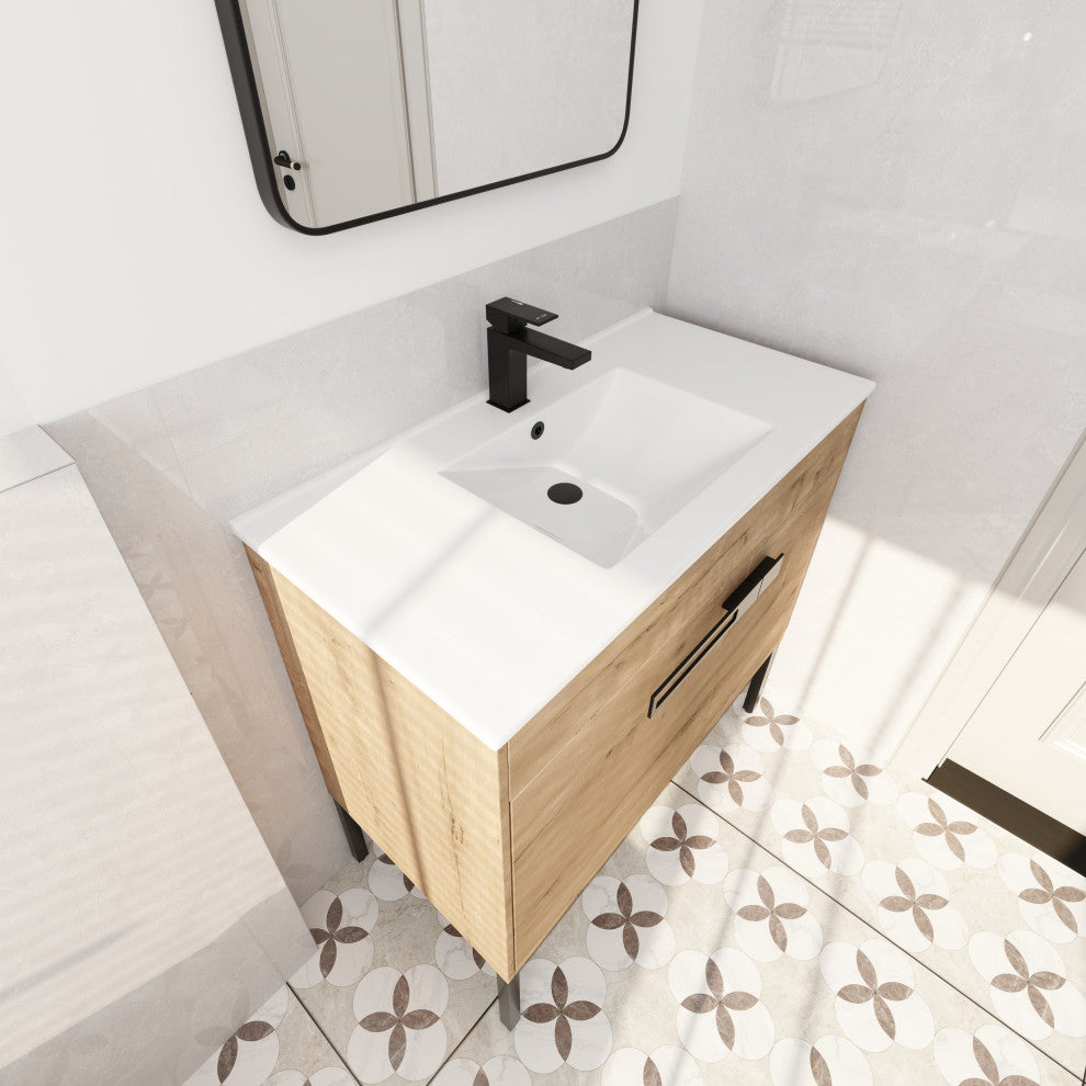 BNK 36 Inch Freestanding Bathroom Vanity With Sink, With Soft Close Doors, Imitative Oak