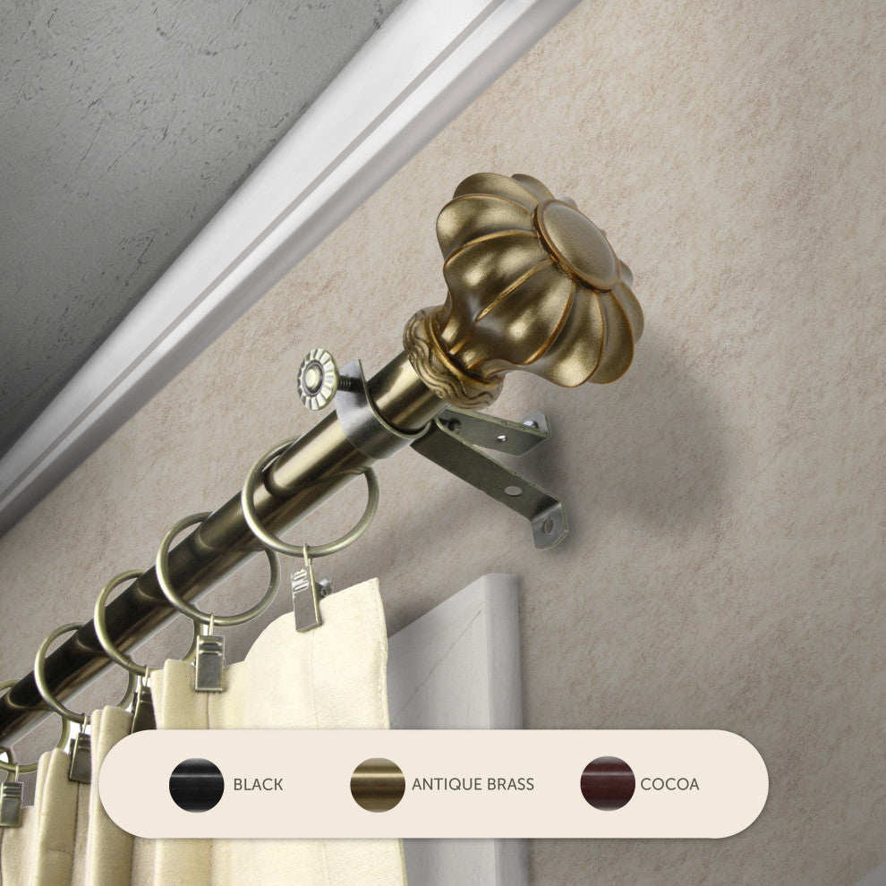 Maurice 13/16" dia. Curtain Rod, Antique Brass, 18-28"