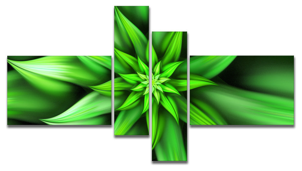 Exotic Green Flower Petals, Floral Canvas Art Print, 60"x32", 4 panels