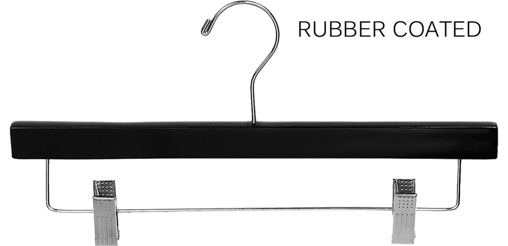 Black Rubberized Wooden Pant Hanger With Adjustable Clips, Box of 100